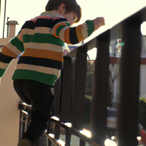 A child climbing the balcony fence