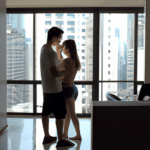 A young couple living in a condominium for sale.