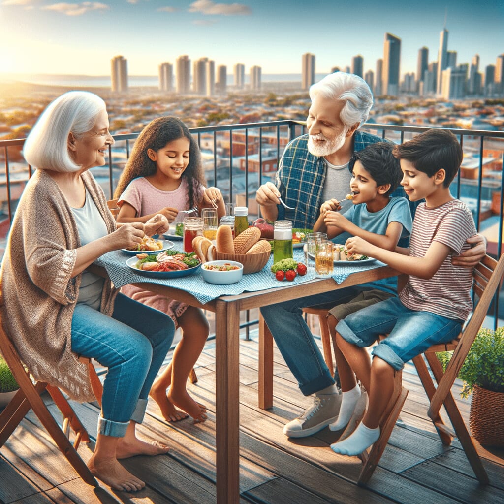 Picnic Space: Place a small table and chairs on the roof balcony and enjoy a picnic with your grandchildren. Bring your favorite lunch or snacks and enjoy chatting while admiring the scenery outside.